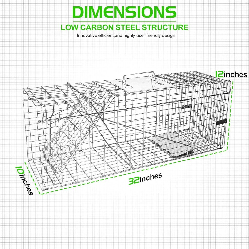 Groundhog Trap: SZHLUX 32" Heavy Duty Live Animal Cage for Raccoons, Stray Cats, Squirrels, Skunks, Moles, Armadillos, and Rabbits - Humane Catch and Release Design