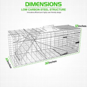 Groundhog Trap: SZHLUX 32″ Heavy Duty Live Animal Cage for Raccoons, Stray Cats, Squirrels, Skunks, Moles, Armadillos, and Rabbits – Humane Catch and Release Design