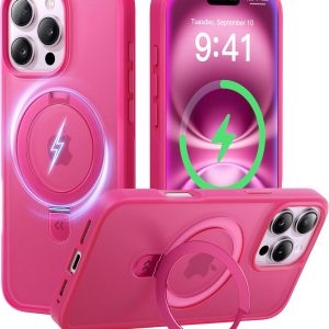 iPhone 16 Pro Max Case with Magnetic Invisible Stand – CASEKOO Slim Shockproof Military-Grade Protection, MagSafe Compatible Translucent Matte Cover, Hot Pink, 6.7 Inch