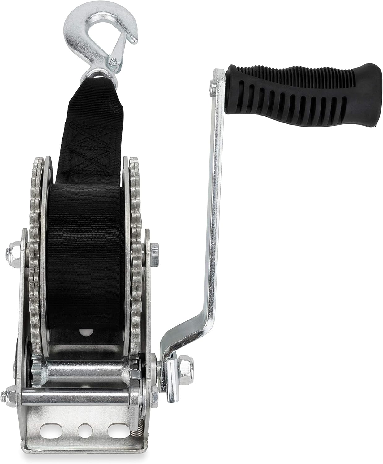 Trailer Winch: Camco 2000lb Manual Hand Crank Boat Winch with 20-Foot Strap & 2-Way Ratchet - Heavy-Duty Boat Trailer Accessory