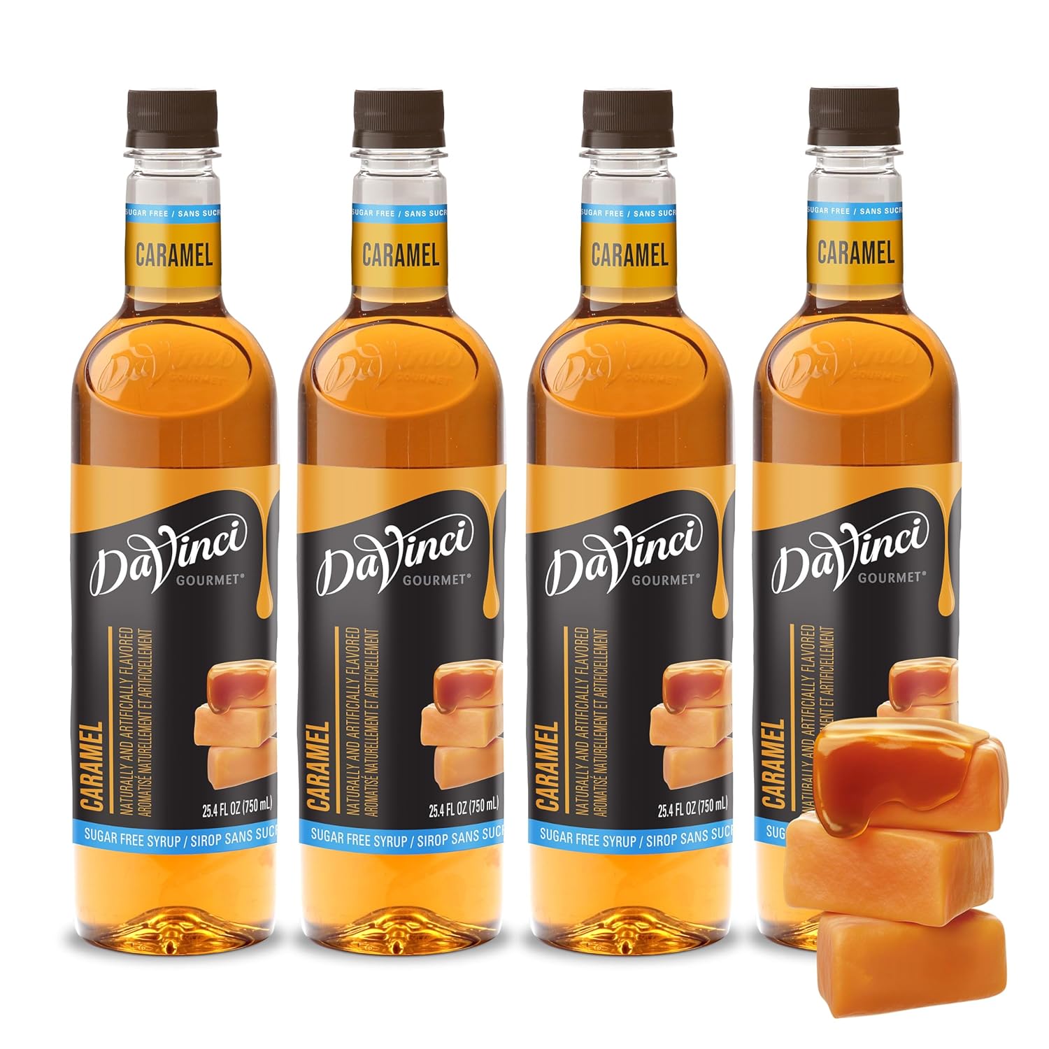 Sugar Free Caramel Syrup by DaVinci Gourmet: 25.4 Fluid Ounces in a Convenient 4-Pack for Guilt-Free Sweetening