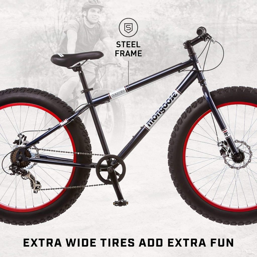 Specialized Bikes – Mongoose Dolomite Fat Tire Mountain Bike for Men, Designed for Off-Road Adventures and Enhanced Stability
