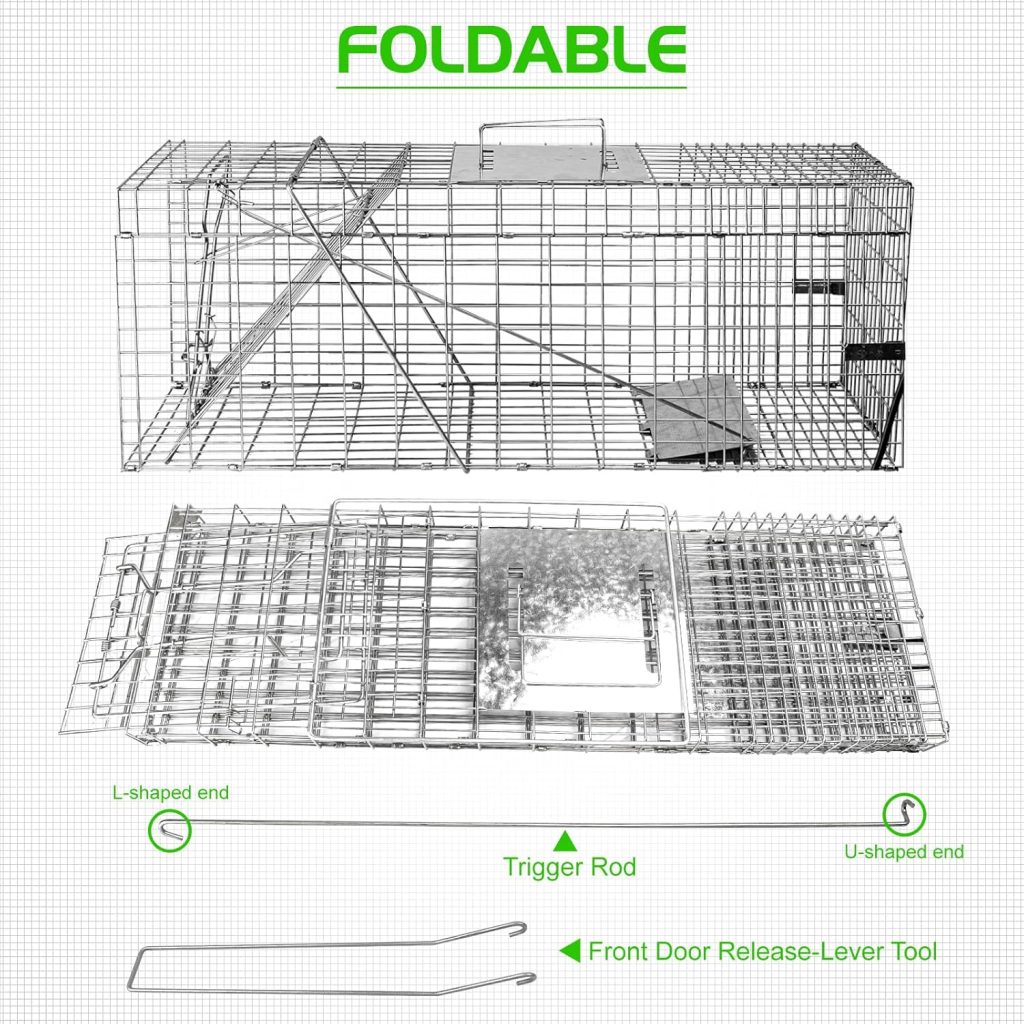 Groundhog Trap: SZHLUX 32" Heavy Duty Live Animal Cage for Raccoons, Stray Cats, Squirrels, Skunks, Moles, Armadillos, and Rabbits - Humane Catch and Release Design