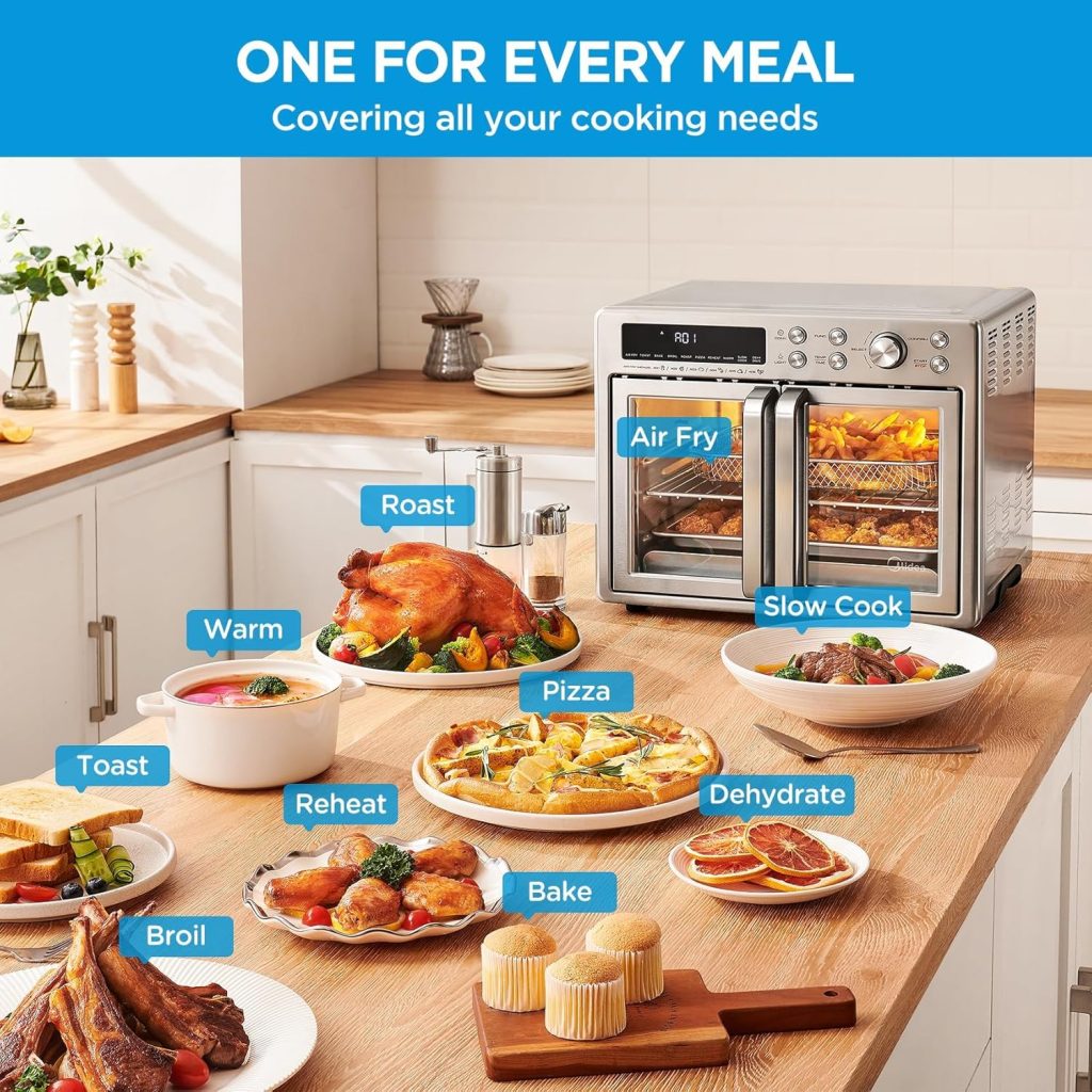 Midea Air Fryer Flexify French Door Toaster Oven Combo – 26.4 QT Extra Large 10-in-1 Countertop Oven, Stainless Steel, Cooks 25% Faster with 90% Less Oil