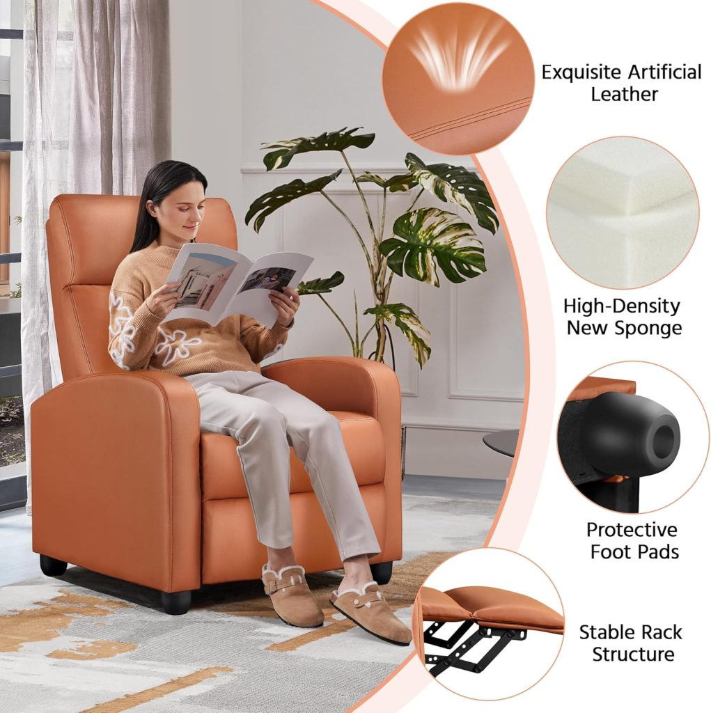 Wall Hugger Recliners: Yaheetech PU Leather Recliner Sofa with Lumbar Support for Home Theater Seating