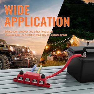 Power Distribution Block: Joinfworld 12V 250A Bus Bar with 4 x 3/8″ Studs for Automotive, Marine, Boat, and Solar Wiring