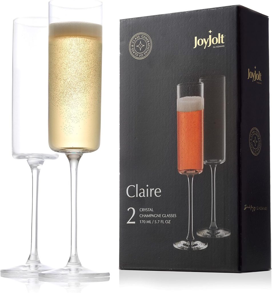 Glassware Sets JoyJolt: Claire Collection Crystal Champagne Flutes - Set of 2, 5.7oz Elegant Glasses for Home Bar & Special Occasions, European-Made Craftsmanship