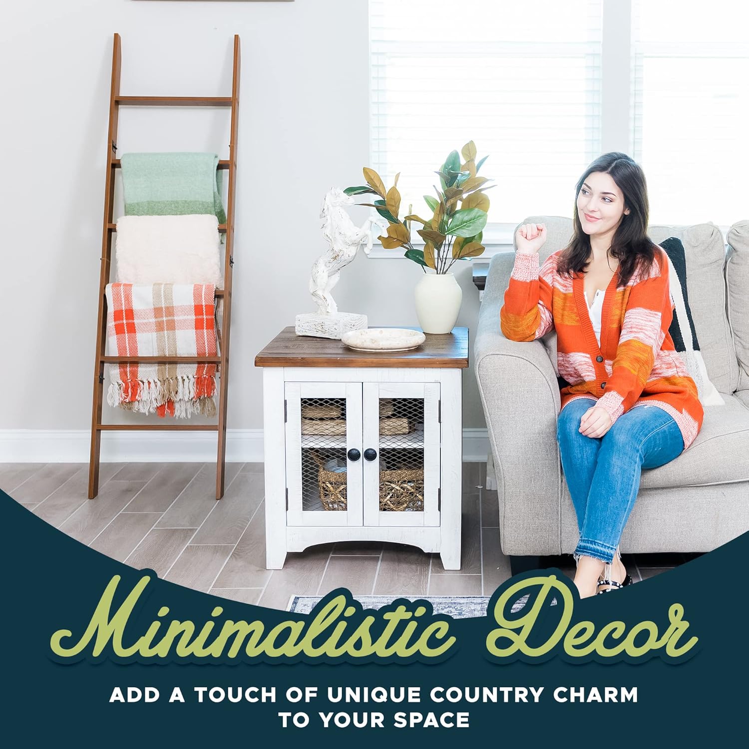 Quilt Rack: 5ft 8in Rustic Blanket Ladder for Living Room & Bedroom - 6-Tier Wall Leaning Storage with Snag-Free Construction