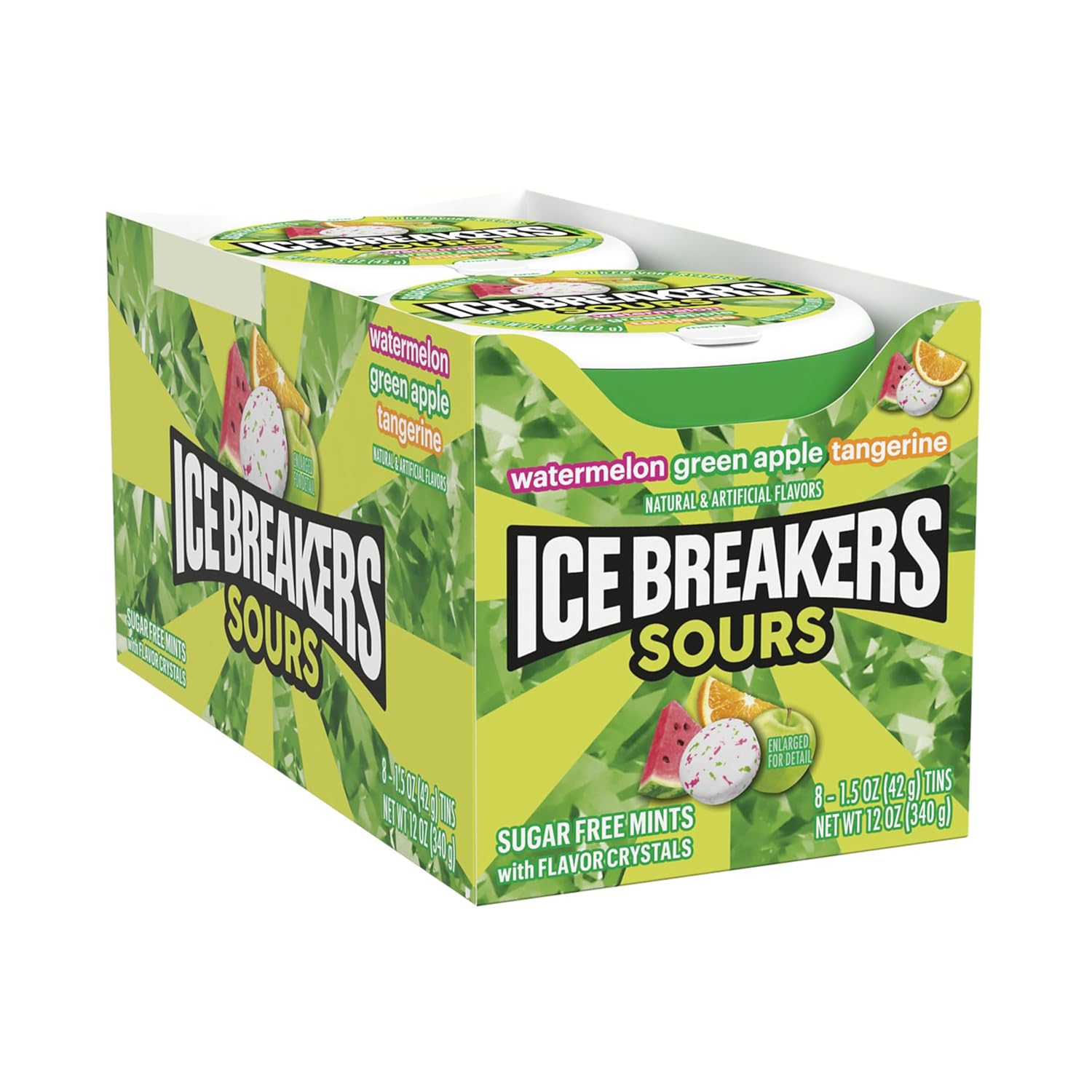 Sugar Free Hard Candy ICE BREAKERS: Assorted Fruit Flavored Sours Mints Tins - 1.5 oz (8 Count) for Halloween