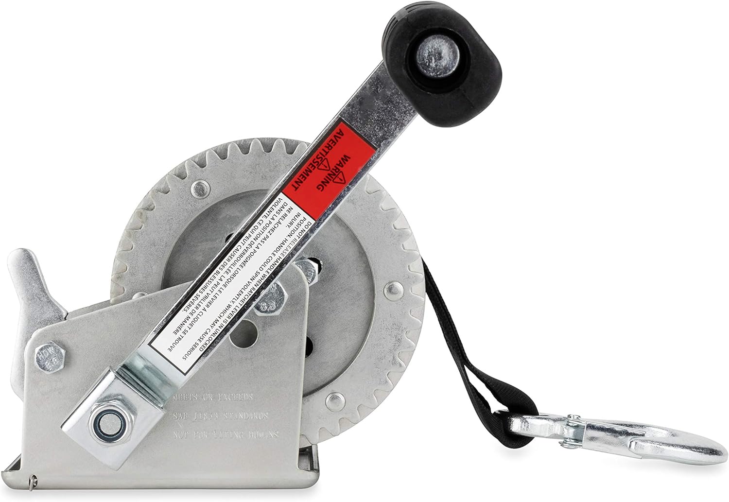 Trailer Winch: Camco 2000lb Manual Hand Crank Boat Winch with 20-Foot Strap & 2-Way Ratchet - Heavy-Duty Boat Trailer Accessory