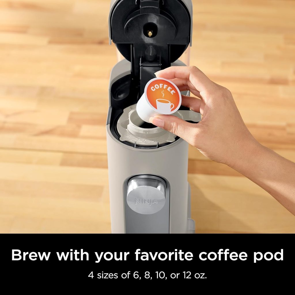 Ninja Coffee Maker – Pods & Grounds Single-Serve Brewer, K-Cup Compatible, Compact Design with 56-oz Reservoir, Brew Sizes from 6-oz Cup to 24-oz Travel Mug, Iced Coffee Maker in Stone (PB041ST)