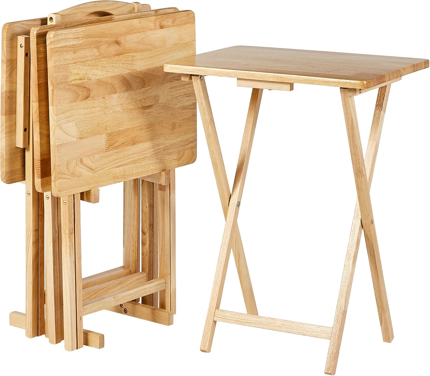 Wood Folding Table: Amazon Basics Classic Foldable TV Dinner Tray with Storage Rack, 4-Pack (14.6 L x 19 W x 26 H inches, Natural)