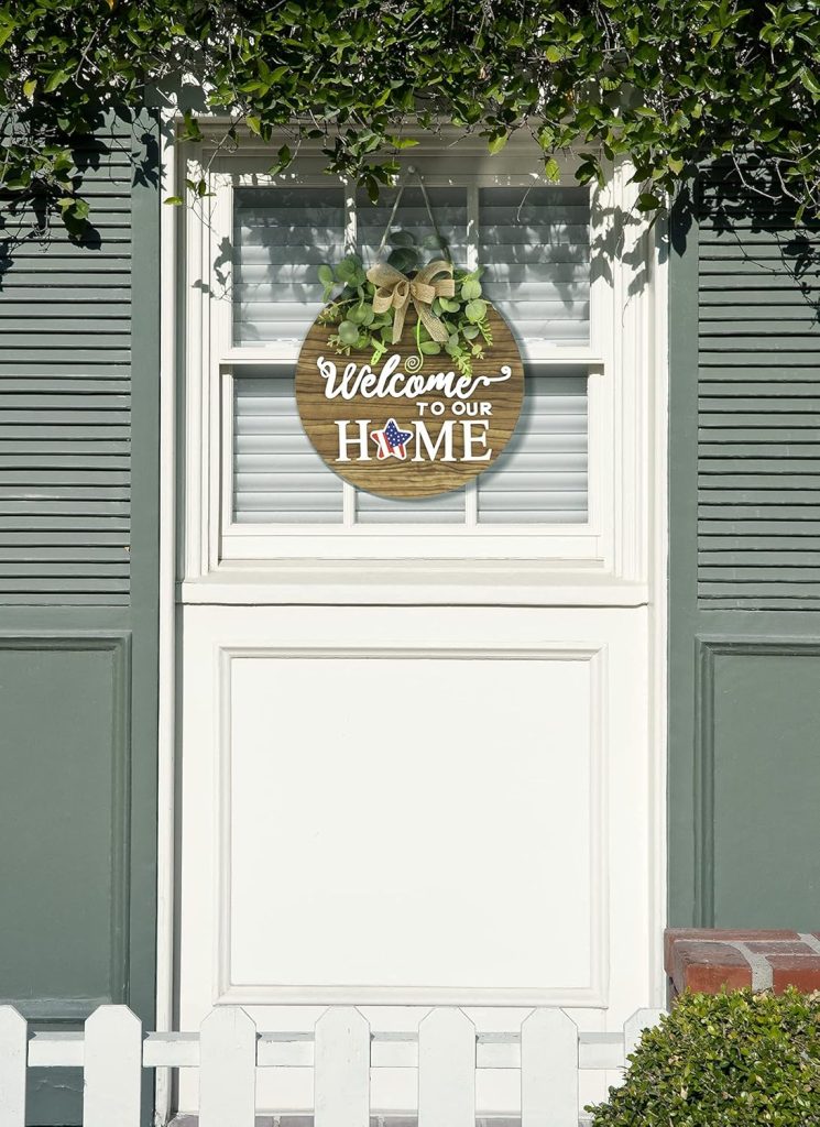 Shop Holiday Wreath – Interchangeable Seasonal Welcome Sign for Front Door, Rustic Round Wood Wreaths, Farmhouse Porch Decor for Spring, Summer, Fall, Halloween, Christmas, and All Seasons