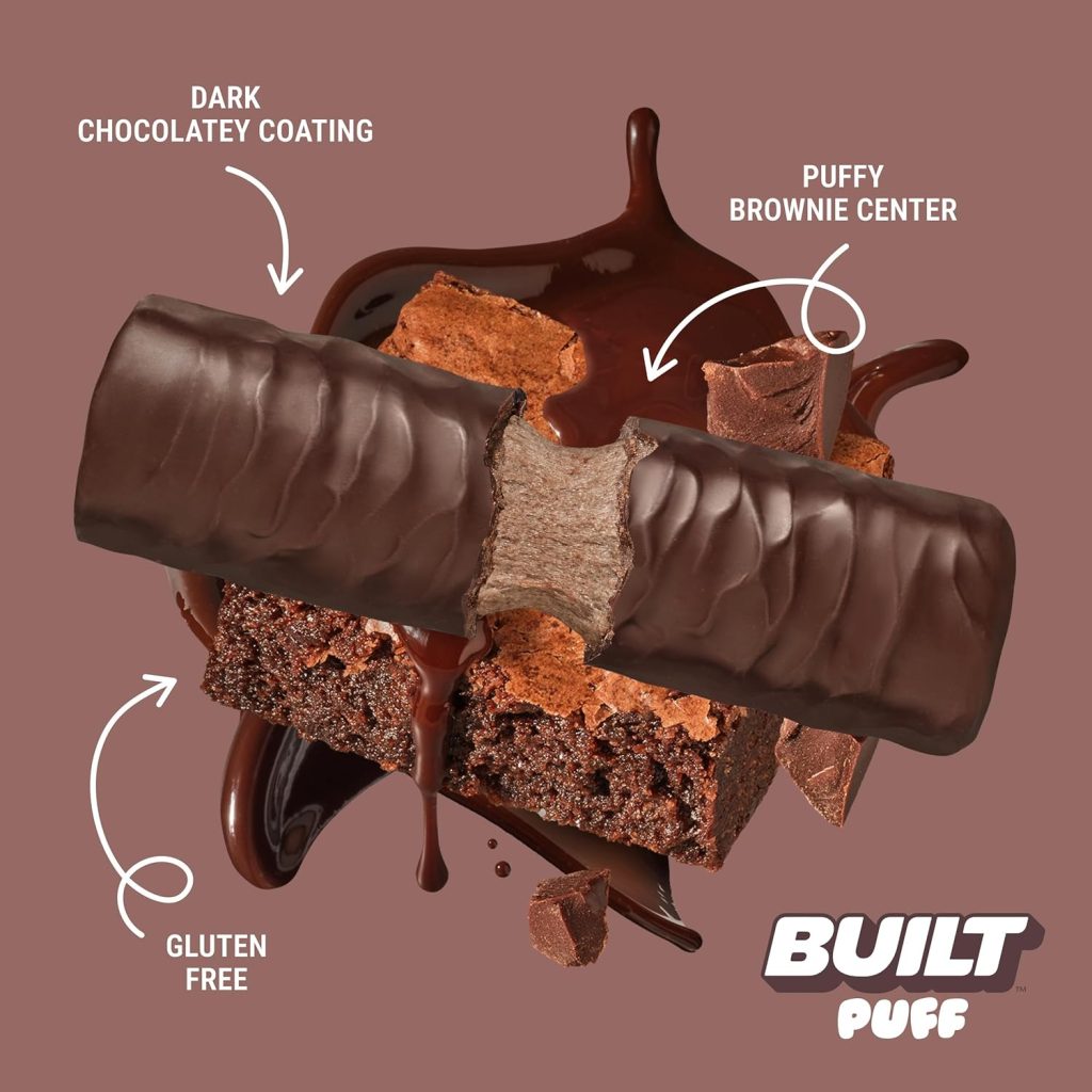 Built Puff Bars: Brownie Batter Protein Puffs – 17g Protein, Only 140 Calories, 6g Sugar, Collagen, Gluten-Free Snack Bars, 12 Count for On-the-Go Energy