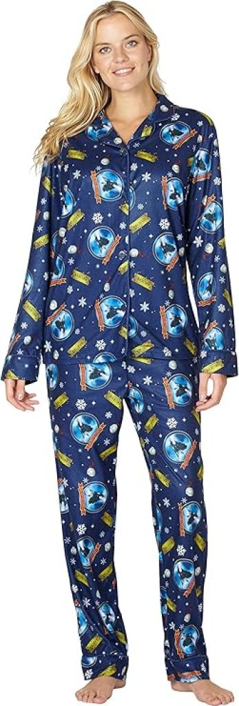 Polar Express Pajamas: Adult Believe Button-Front Coat Shirt and Pants Sleep Set