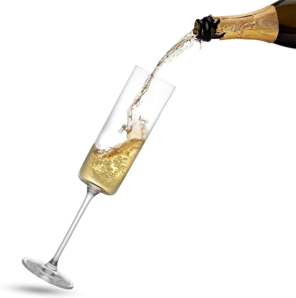 Glassware Sets JoyJolt: Claire Collection Crystal Champagne Flutes - Set of 2, 5.7oz Elegant Glasses for Home Bar & Special Occasions, European-Made Craftsmanship
