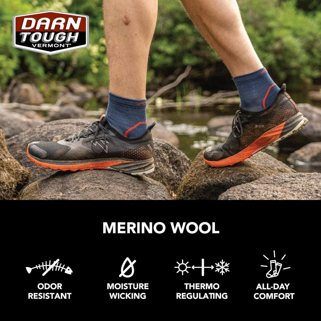 Darn Tough Socks Men’s Hiker Quarter Midweight with Cushion – Style 1959 Durable Hiking Socks for Outdoor Adventures