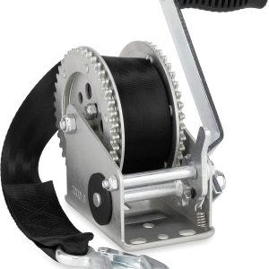 Trailer Winch: Camco 2000lb Manual Hand Crank Boat Winch with 20-Foot Strap & 2-Way Ratchet – Heavy-Duty Boat Trailer Accessory