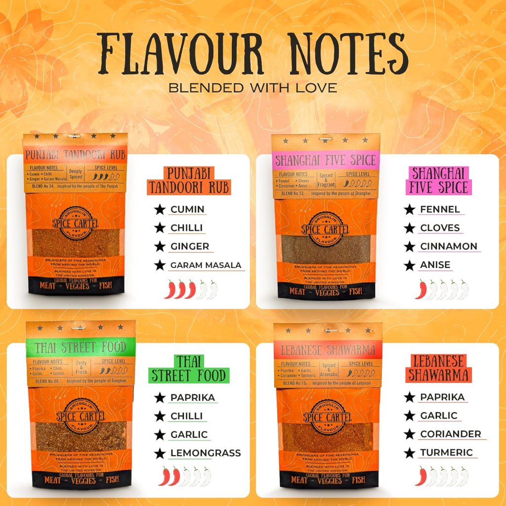 Asian Spice: Spice Cartel's Artisanal Street Food Collection - Handcrafted Herb & Spice Blends from Asia, Perfect Grilling Gifts for Dad (4 x 35g Resealable Pouches)