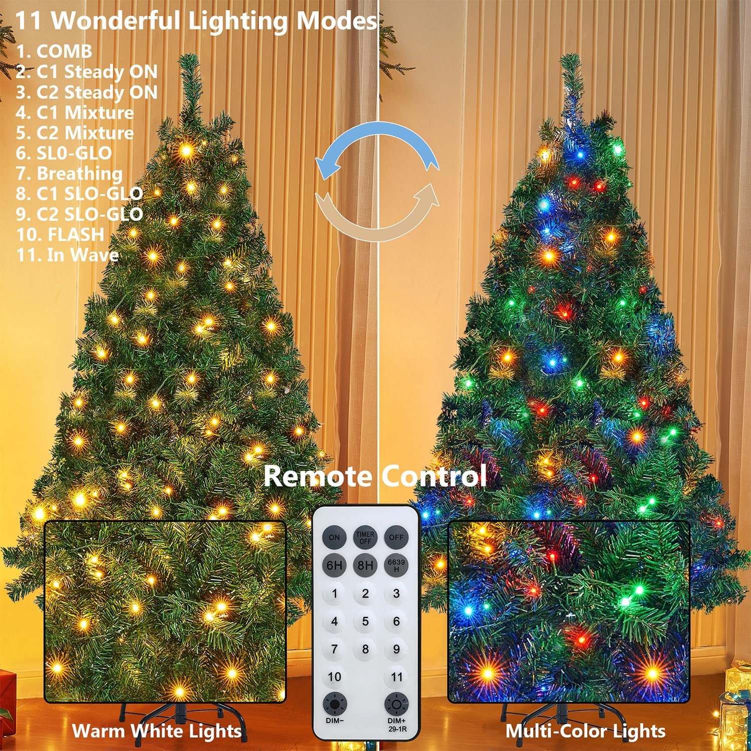 Douglas Fir Christmas Tree: 6-Foot Artificial Tree with 300 LED Warm White & Color Changing Lights, Metal Legs, and 850 Tips
