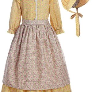 Prairie Dress: ReliBeauty Pioneer Girl Costume in Vibrant Yellow – Perfect for Colonial Themed Events