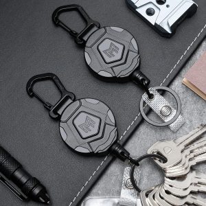 Retractable Lanyard: MNGARISTA 2-Pack Heavy Duty Keychain with Tactical Carabiner Badge Holder and 31.5” Steel Cord (8.0 oz)