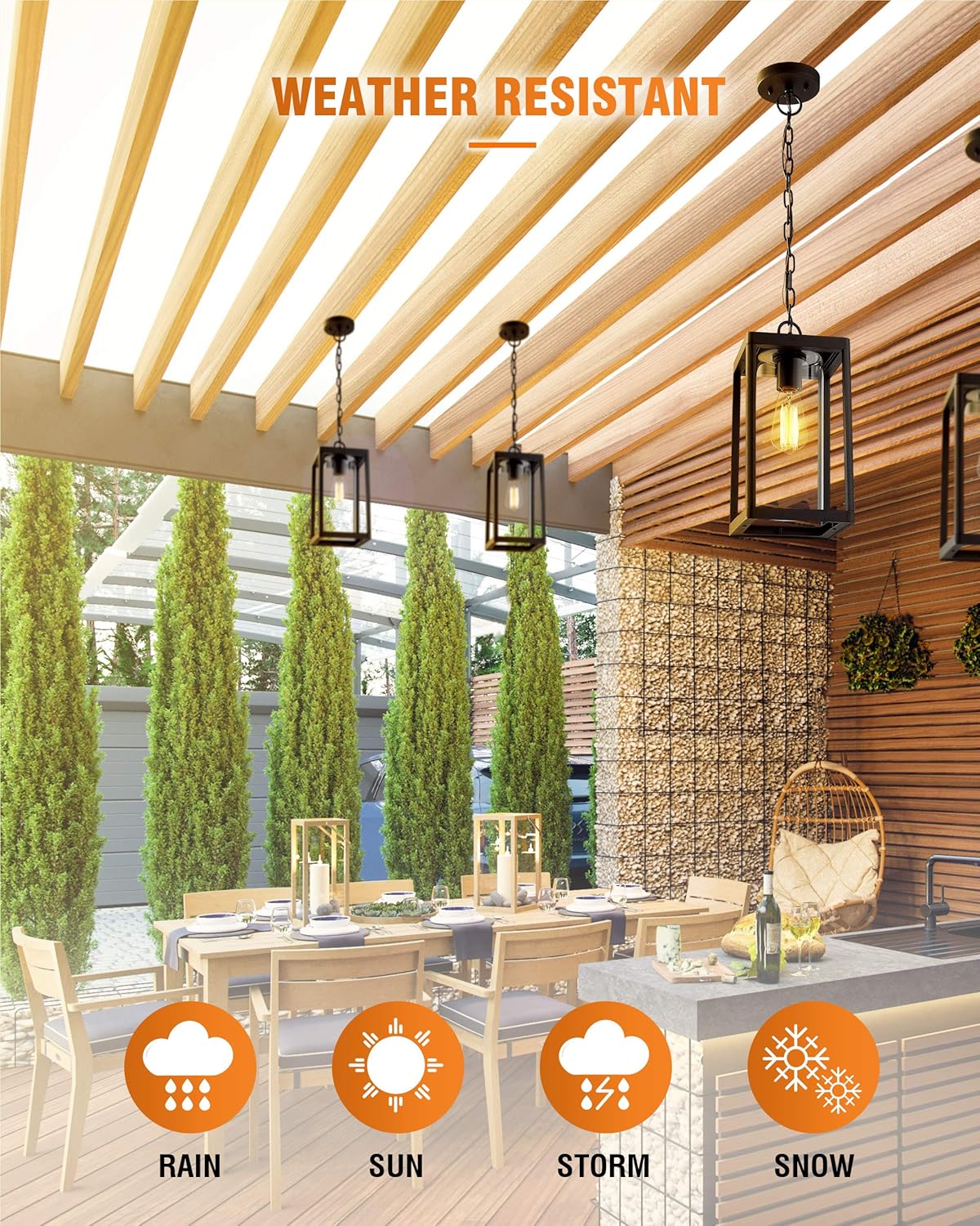 Outdoor Pendant Lighting by Beionxii: Modern Black Cast Aluminum Hanging Porch Lantern with Clear Cylinder Glass - A291H-1PK