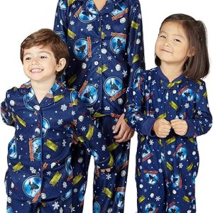 Polar Express Pajamas for Kids: Believe Button-Front Coat Shirt and Pants Sleep Set