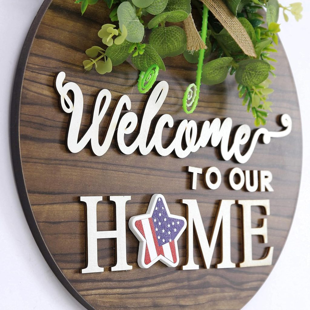 Shop Holiday Wreath – Interchangeable Seasonal Welcome Sign for Front Door, Rustic Round Wood Wreaths, Farmhouse Porch Decor for Spring, Summer, Fall, Halloween, Christmas, and All Seasons