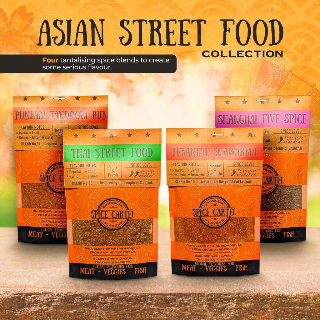 Asian Spice: Spice Cartel's Artisanal Street Food Collection - Handcrafted Herb & Spice Blends from Asia, Perfect Grilling Gifts for Dad (4 x 35g Resealable Pouches)
