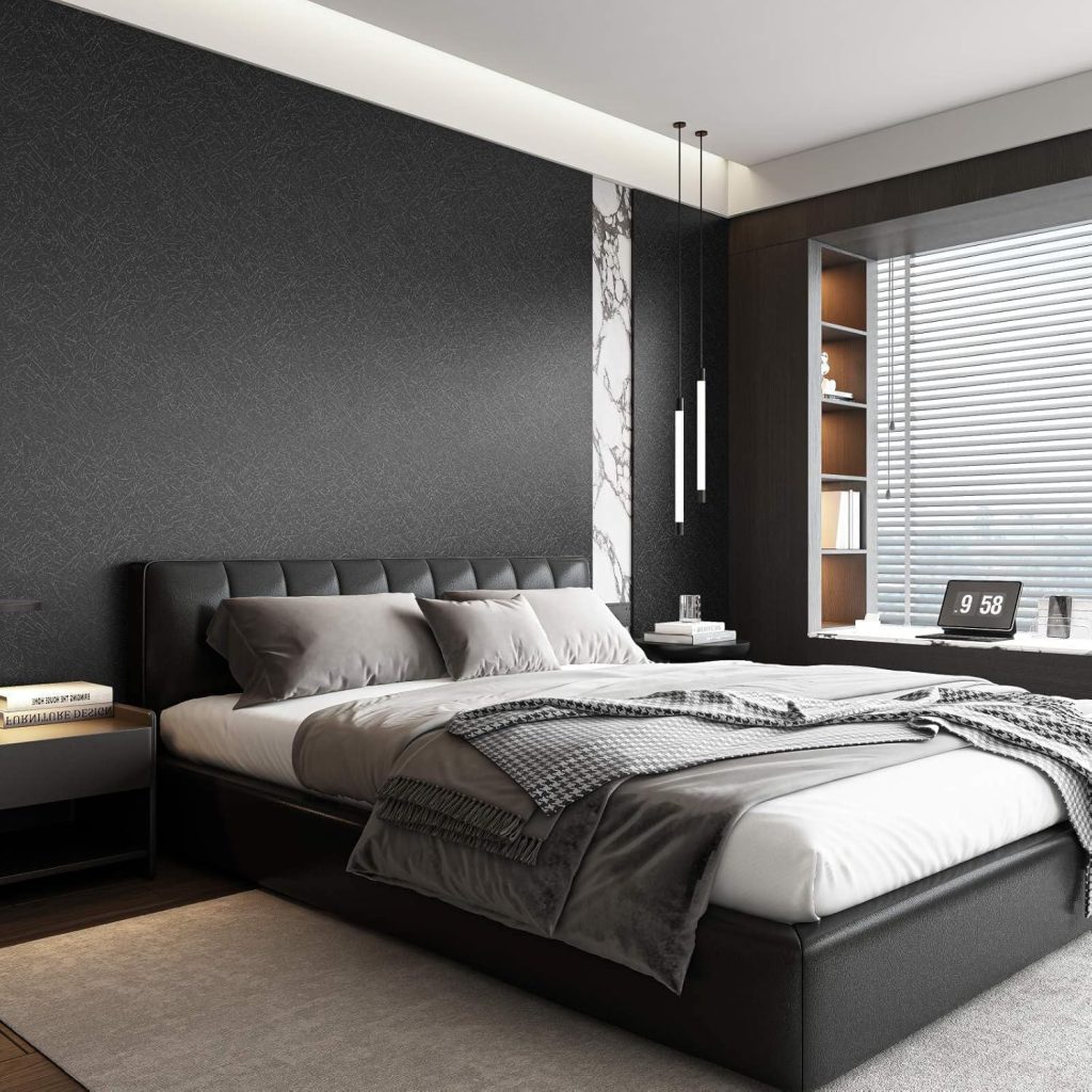 Black Wallpaper: 15.7" x 118" Embossed Silk Peel and Stick Self-Adhesive Contact Paper for Walls, Cabinets, and Furniture