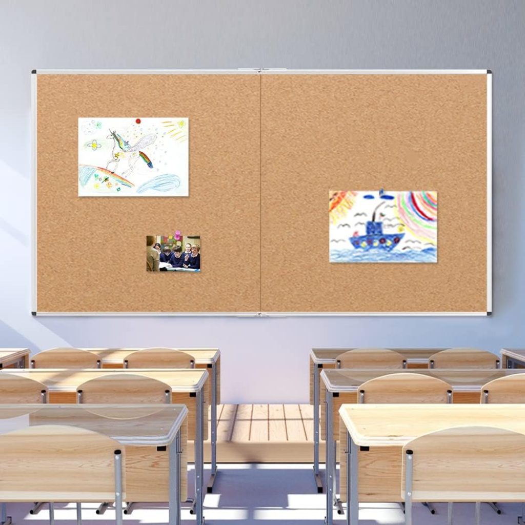 Silver Bulletin Board by VIZ-PRO – 60" x 36" Large Cork Pin Board with Aluminum Frame, Foldable and Wall-Mounted for Office, School, or Home Use