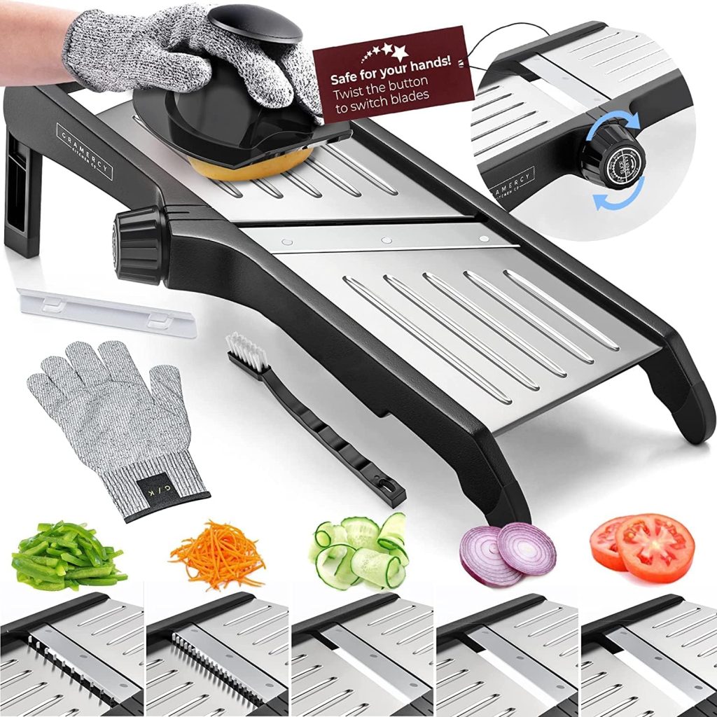 Gramercy Mandolin Slicer for Kitchen – Vegetable Cutter, Potato Slicer, and Cucumber Tool with Cut-Resistant Gloves
