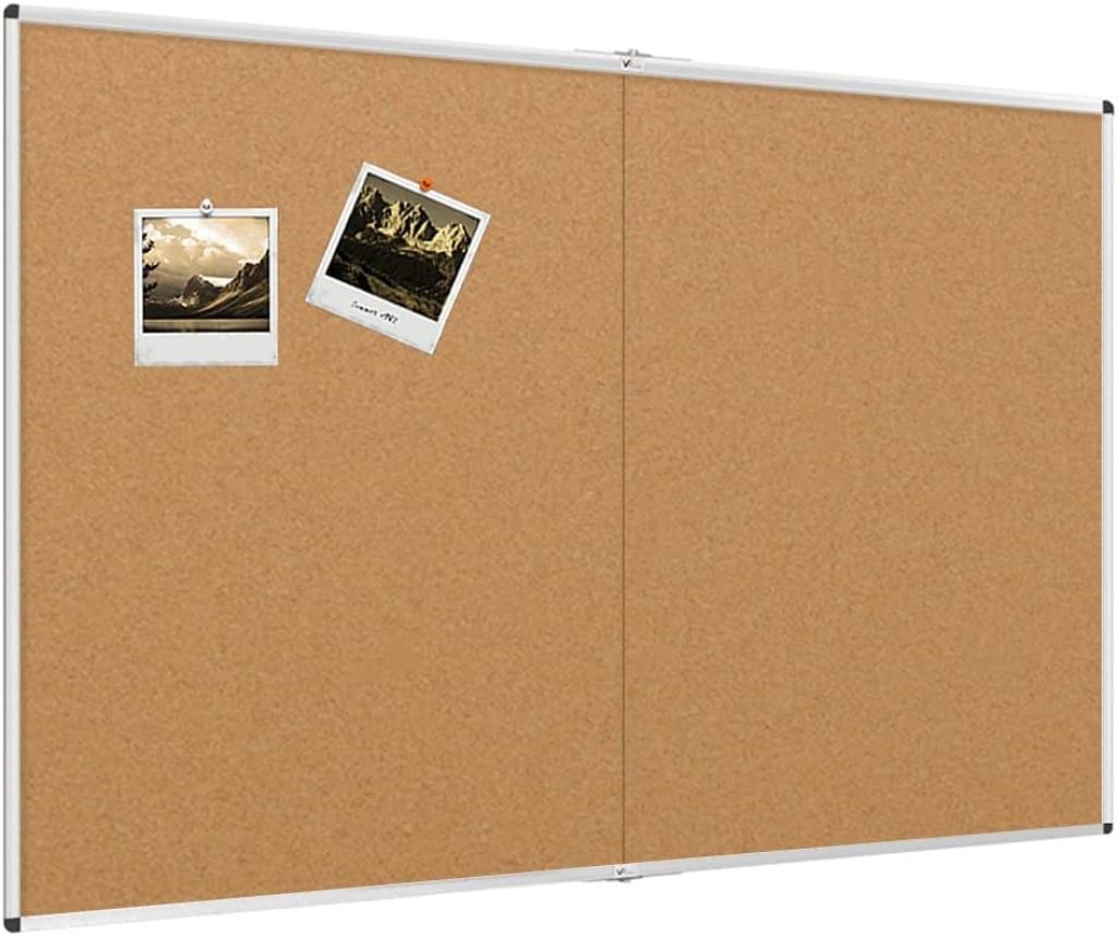 Silver Bulletin Board by VIZ-PRO – 60" x 36" Large Cork Pin Board with Aluminum Frame, Foldable and Wall-Mounted for Office, School, or Home Use