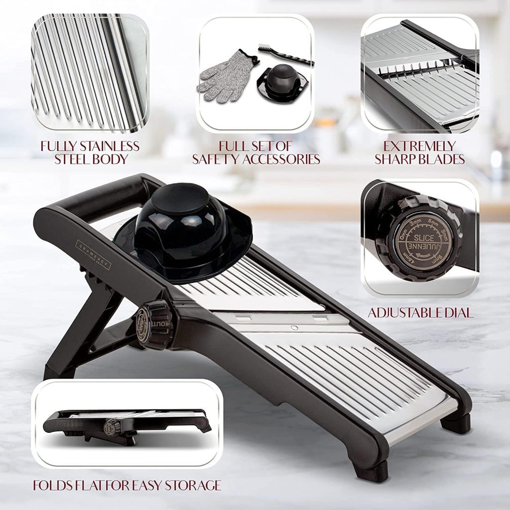 Gramercy Mandolin Slicer for Kitchen – Vegetable Cutter, Potato Slicer, and Cucumber Tool with Cut-Resistant Gloves