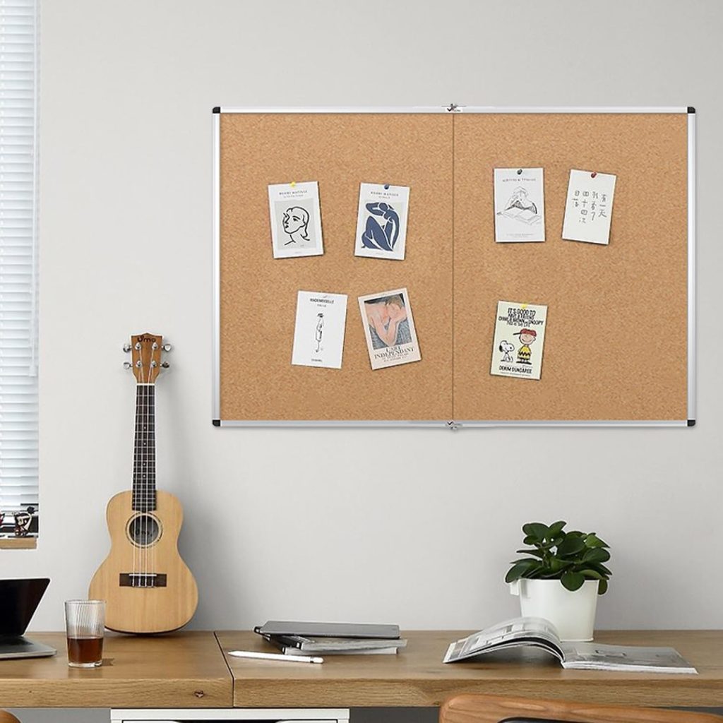 Silver Bulletin Board by VIZ-PRO – 60" x 36" Large Cork Pin Board with Aluminum Frame, Foldable and Wall-Mounted for Office, School, or Home Use