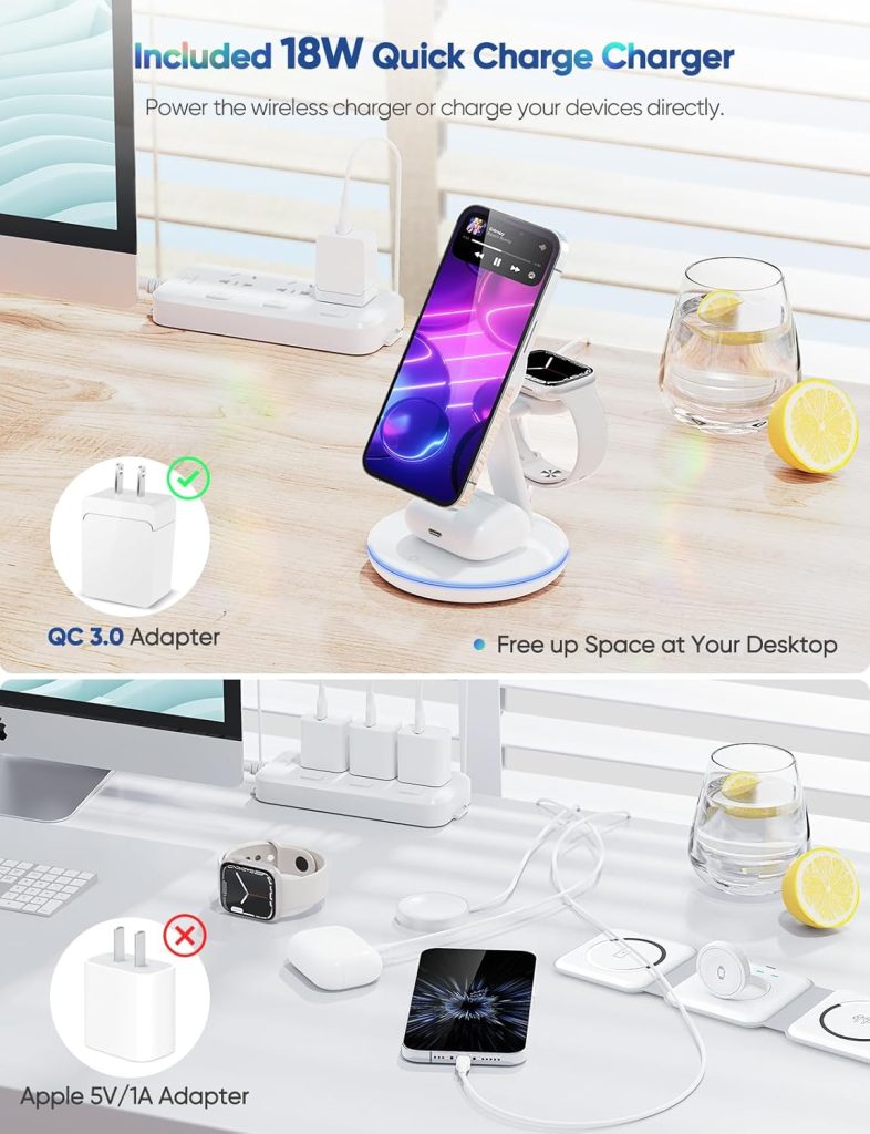 Shell Recharge Charging Station: 3-in-1 Fast Mag-Safe Charger Stand for Apple Devices - Magnetic Wireless Charger for iPhone 16, 15, 14, 13, 12 Series, Apple Watch 10-6, and AirPods Pro