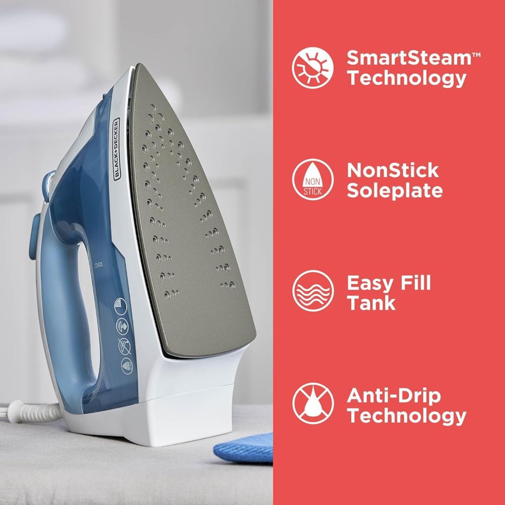 Plancha: BLACK+DECKER Easy Steam Compact Iron for Clothes with Nonstick Plate and Automatic Shutoff – Lightweight, 1200 Watts