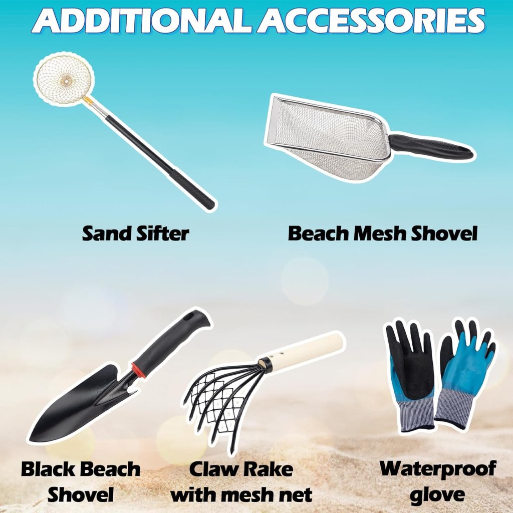 Sand Fleas Rake Set: 47-Inch Detachable Handle with Rake, Sifter, Shovels, and Gloves Included