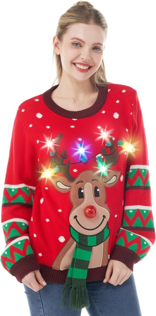 Sweaters Xmas: JOYIN Women's LED Light Up Christmas Ugly Sweater with Bulbs 4 Sweaters Xmas: JOYIN Women's LED Light Up Christmas Ugly Sweater with Bulbs
