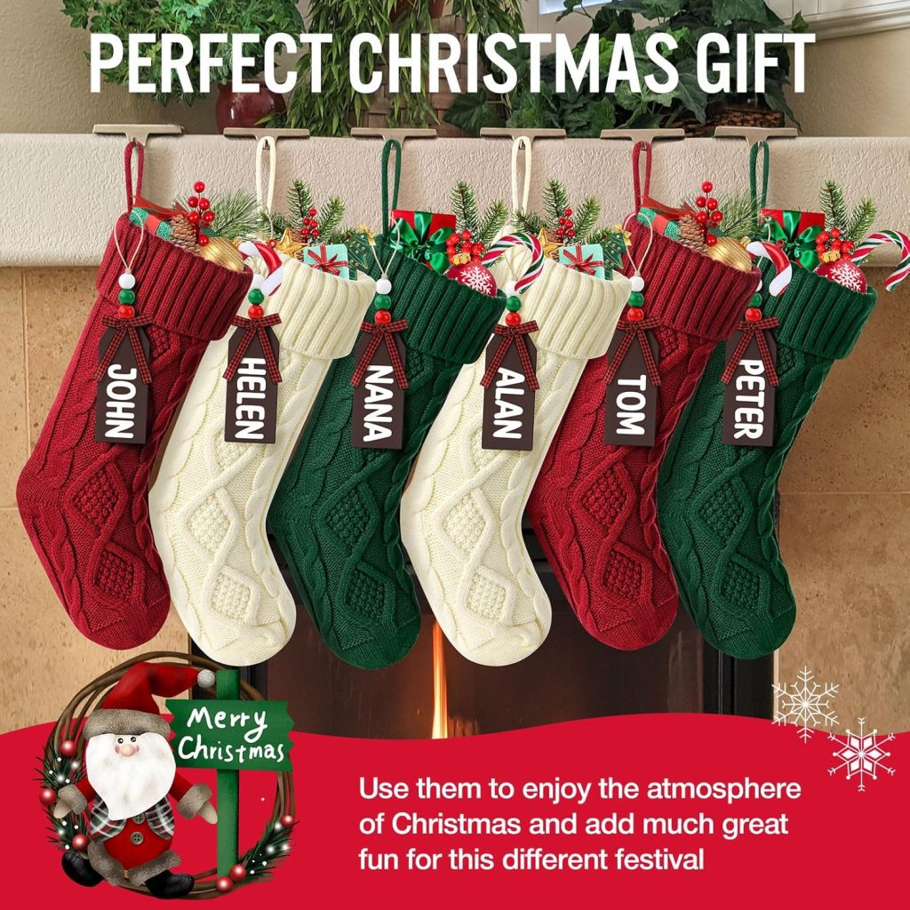 Stocking Stuffers: Hommtina Personalized Christmas Stockings, 18-Inch Large Cable Knitted Gifts (Set of 6 in White, Red, and Green) 2 Stocking Stuffers: Hommtina Personalized Christmas Stockings, 18-Inch Large Cable Knitted Gifts (Set of 6 in White, Red, and Green)