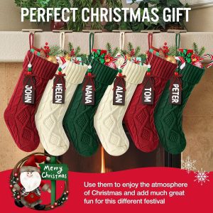 Stocking Stuffers: Hommtina Personalized Christmas Stockings, 18-Inch Large Cable Knitted Gifts (Set of 6 in White, Red, and Green)