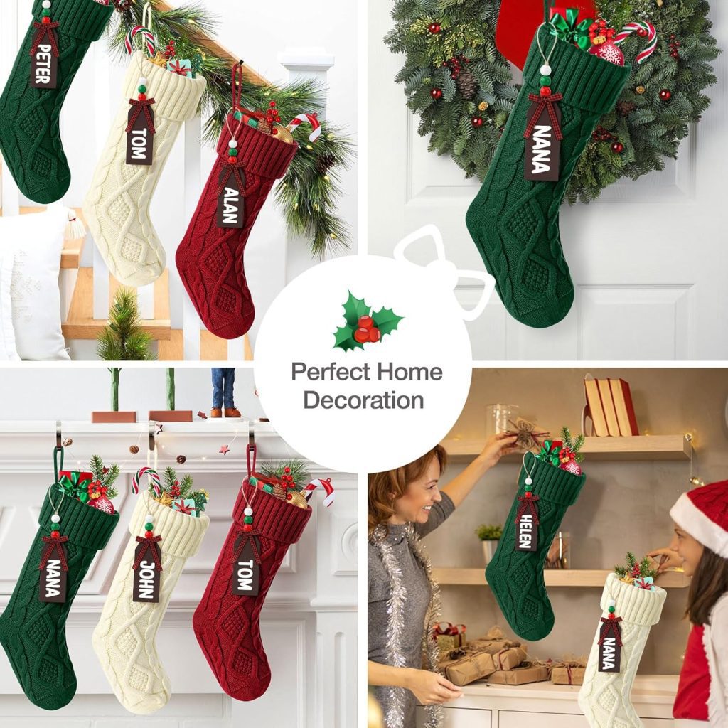 Stocking Stuffers: Hommtina Personalized Christmas Stockings, 18-Inch Large Cable Knitted Gifts (Set of 6 in White, Red, and Green) 3 Stocking Stuffers: Hommtina Personalized Christmas Stockings, 18-Inch Large Cable Knitted Gifts (Set of 6 in White, Red, and Green)