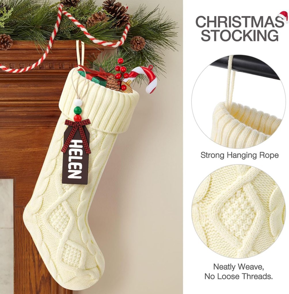 Stocking Stuffers: Hommtina Personalized Christmas Stockings, 18-Inch Large Cable Knitted Gifts (Set of 6 in White, Red, and Green) 4 Stocking Stuffers: Hommtina Personalized Christmas Stockings, 18-Inch Large Cable Knitted Gifts (Set of 6 in White, Red, and Green)