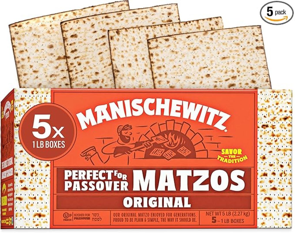 Matzav: Manischewitz Passover Matzo - Original 5x1lb Boxes with Only Two Ingredients (Flour and Water) - Unsalted, Kosher for Passover and Year-Round Enjoyment