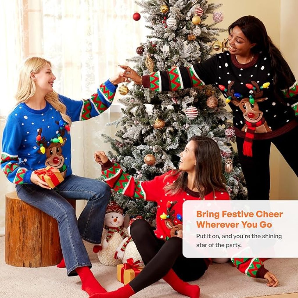 Sweaters Xmas: JOYIN Women's LED Light Up Christmas Ugly Sweater with Bulbs 3 Sweaters Xmas: JOYIN Women's LED Light Up Christmas Ugly Sweater with Bulbs