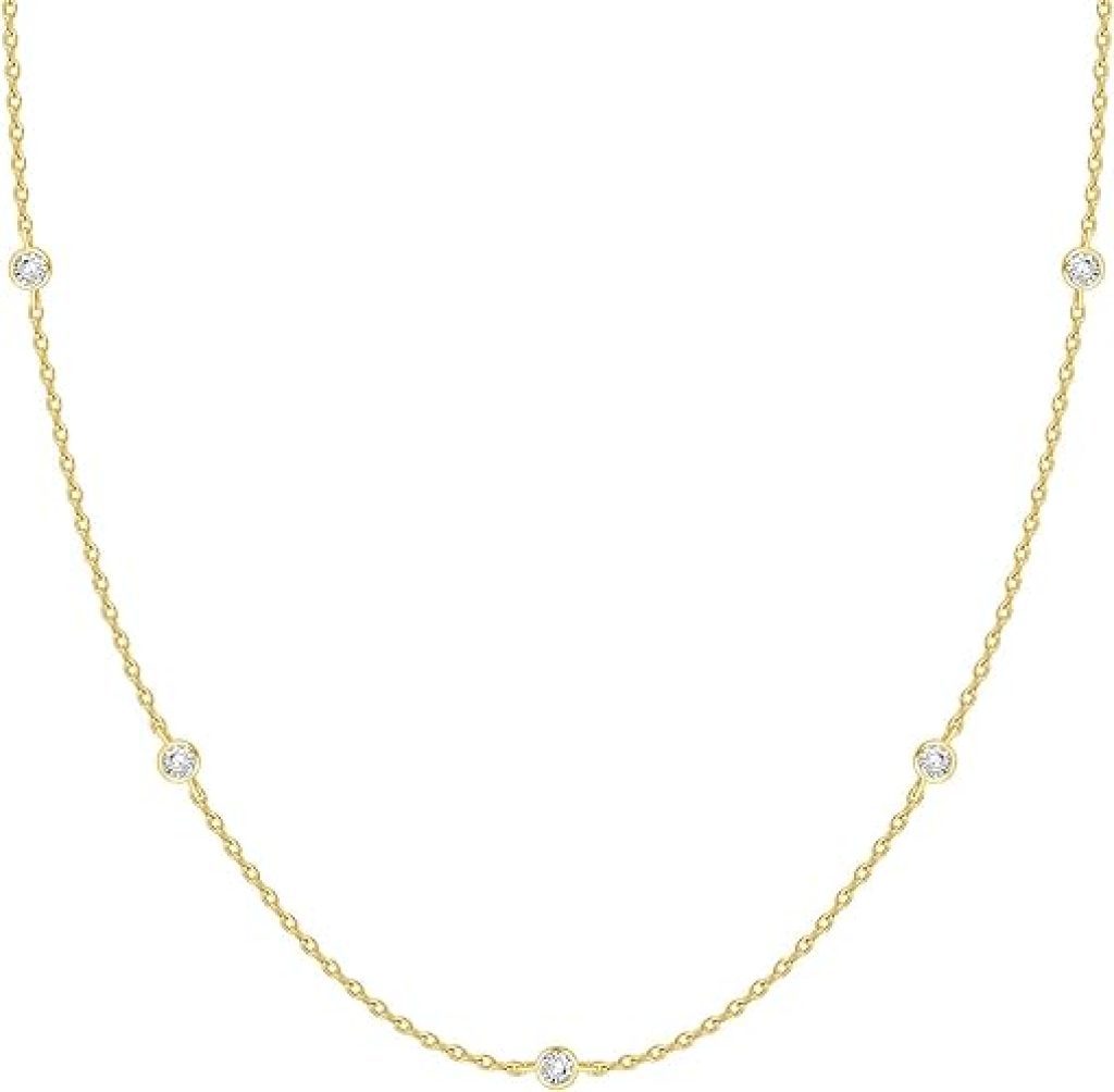 Gold Chain Station Necklace by PAVOI - 14K Gold Plated with Simulated Diamonds for Women's Layering