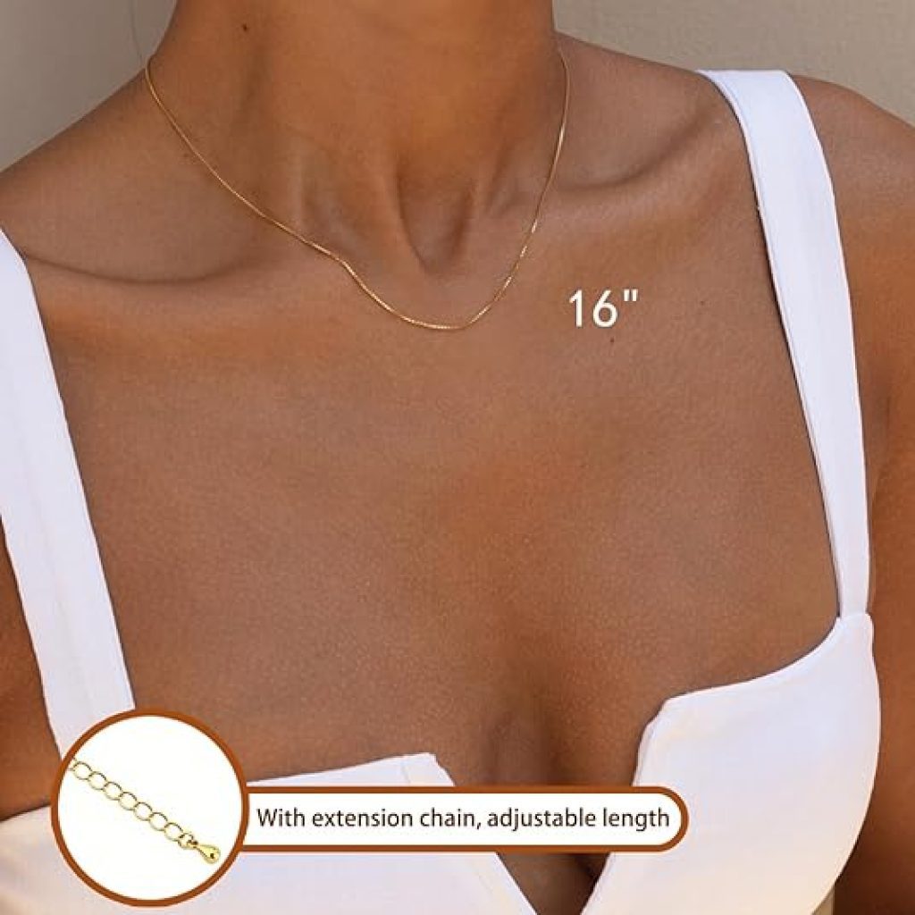 Gold Chain Necklace: Minimalist 18K Gold Plated Thin Box Choker for Women