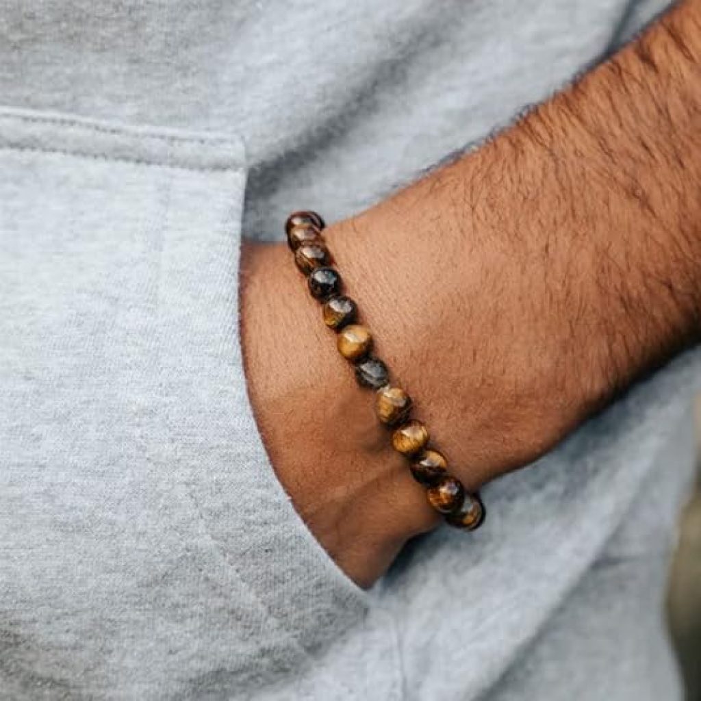 Bracelet Bracelet Men: RANKEEF Tiger Eye Adjustable 8MM Natural Stone Stretch Bracelet - Black Crystal Beaded Gift for Men and Women