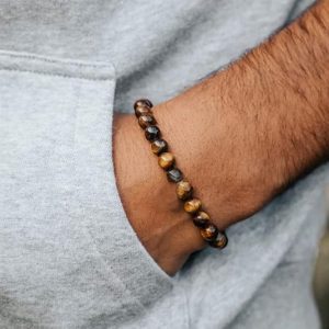 Bracelet Bracelet Men: RANKEEF Tiger Eye Adjustable 8MM Natural Stone Stretch Bracelet – Black Crystal Beaded Gift for Men and Women